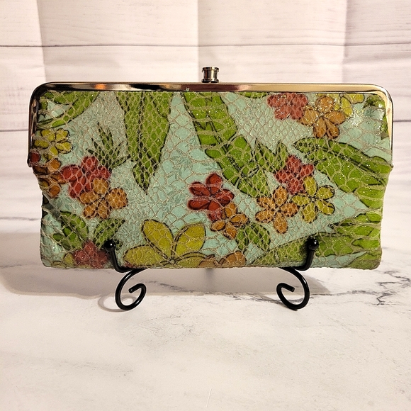 HOBO Handbags - HOBO The Original Green Floral Embossed Leather Lauren Wallet